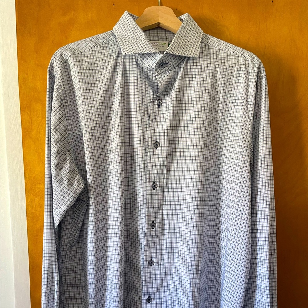 Lorenzo Uoma Breathable Stretch Plaid Dress Shirt 17” Neck 34/35” Sleeves.